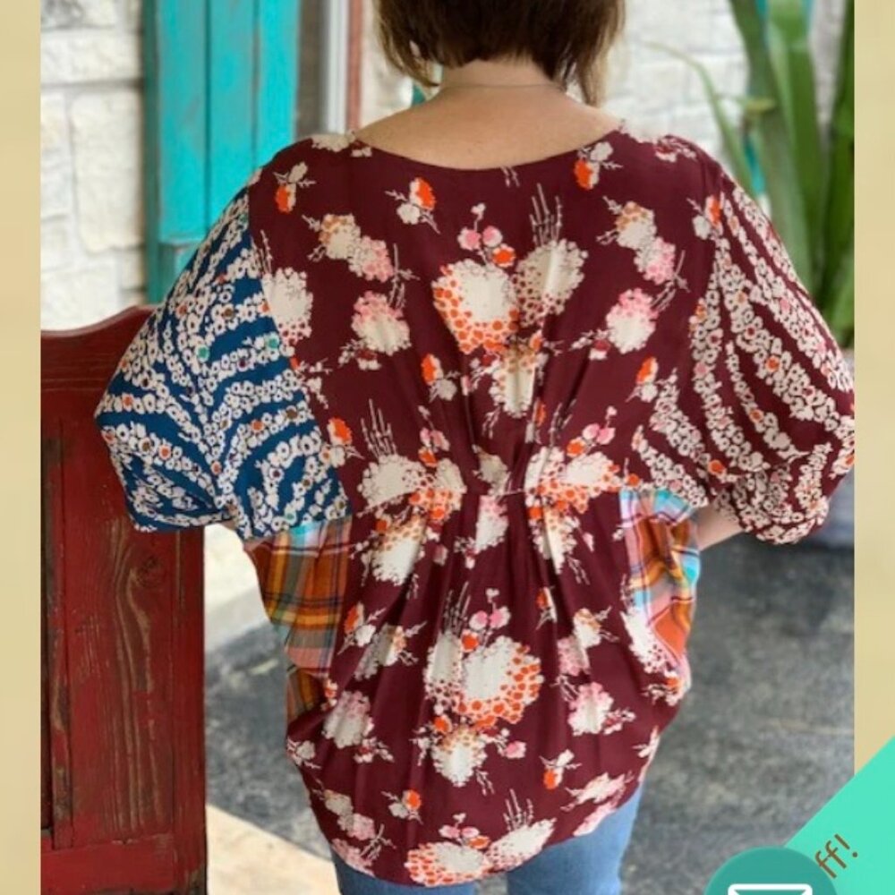 Sz XS/S Ivy Jane Floral & Plaid Patchwork Shirt - Picture 2 of 12